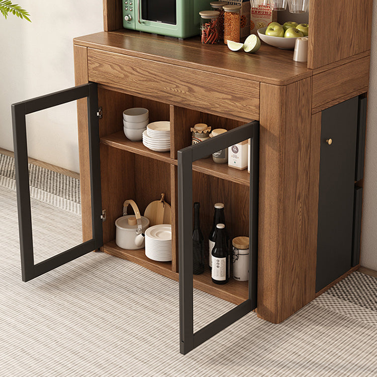 Stylish Brown Natural Wood Coffee Table with Glass Top fjnl-1592