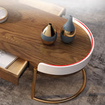 Elegant White & Brown Solid Wood Tea Table - Natural Finish fjnl-1593