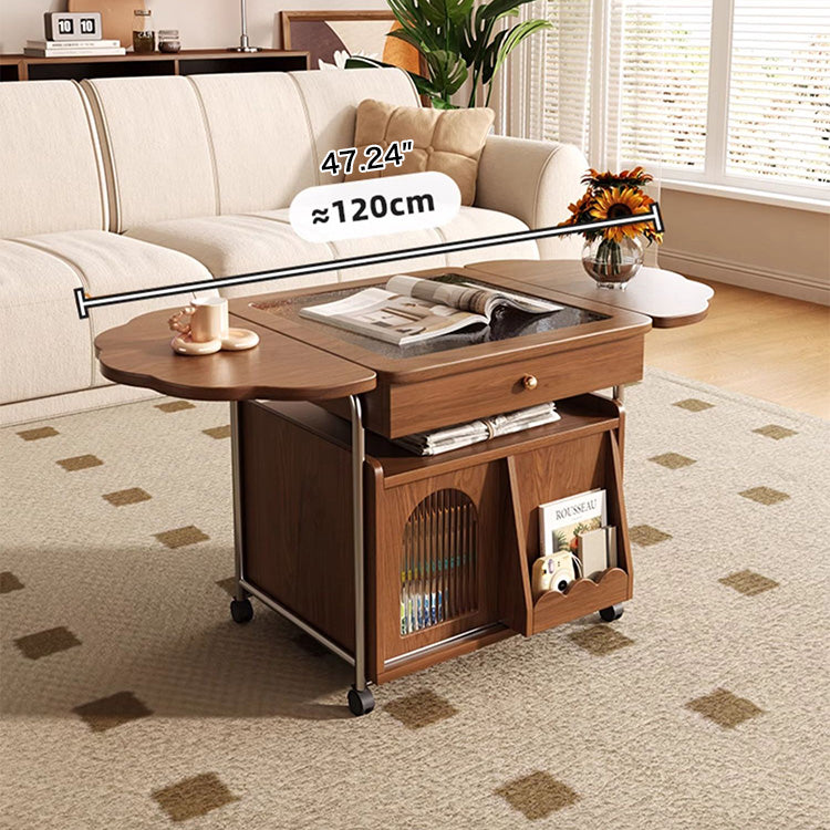 Elegant Solid Wood Tea Table with Glass Top – Brown Finish fjnl-1598