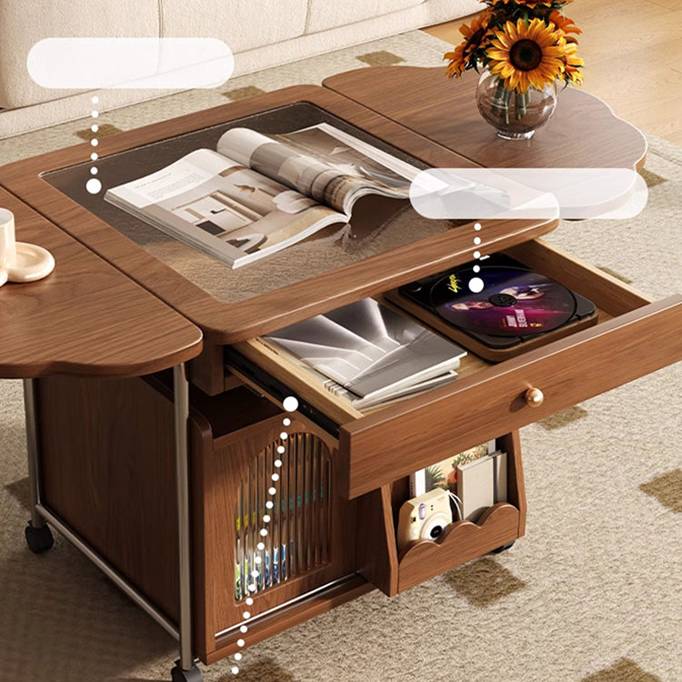 Elegant Solid Wood Tea Table with Glass Top – Brown Finish fjnl-1598