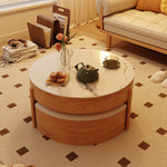 Elegant White and Brown Tea Table with Natural Wood and Ceramic Top fjnl-1599
