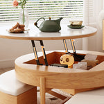Elegant White and Brown Tea Table with Natural Wood and Ceramic Top fjnl-1599