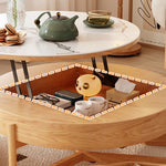 Elegant White and Brown Tea Table with Natural Wood and Ceramic Top fjnl-1599