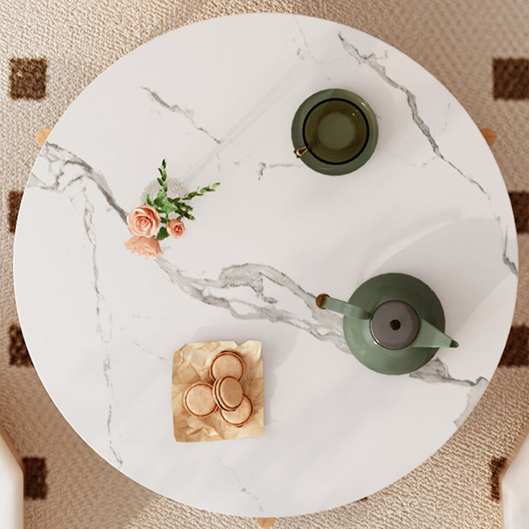 Elegant White and Brown Tea Table with Natural Wood and Ceramic Top fjnl-1599