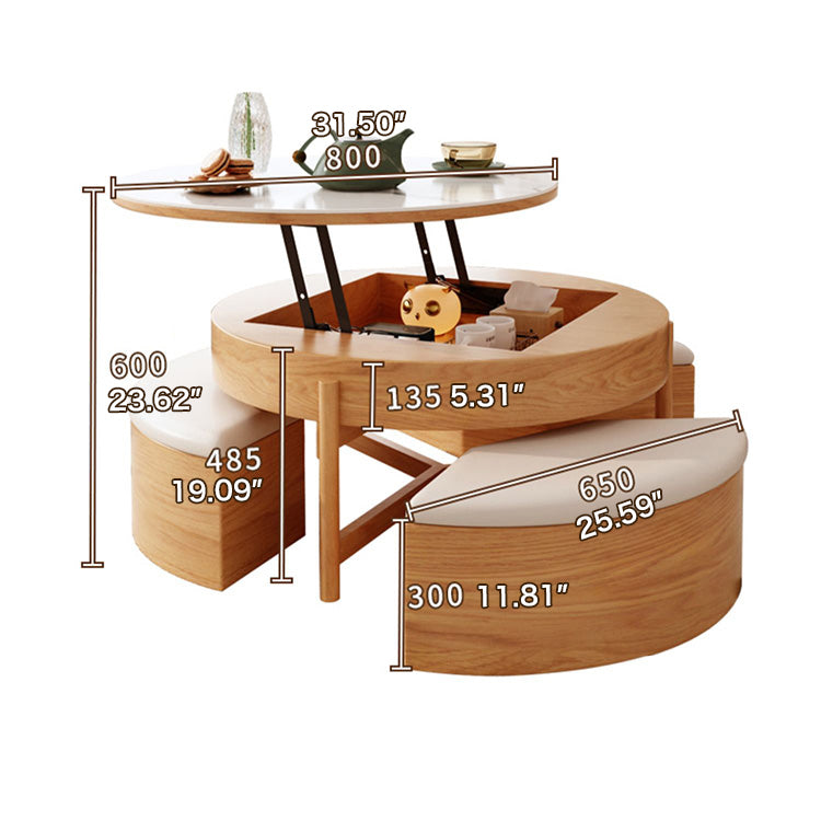 Elegant White and Brown Tea Table with Natural Wood and Ceramic Top fjnl-1599