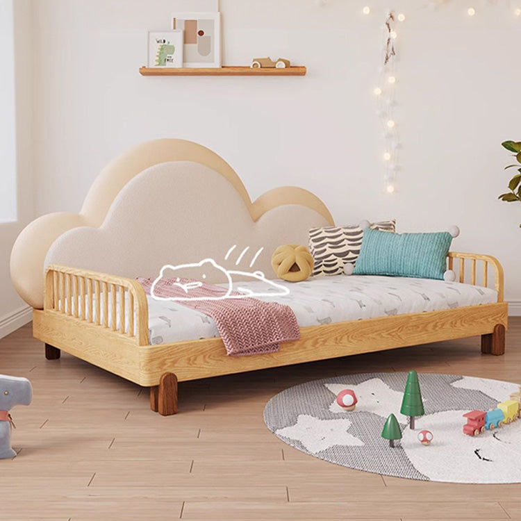 Solid Beech Wood Bed with Leathaire Upholstery – Elegant and Durable Natural Design fjnl-1603