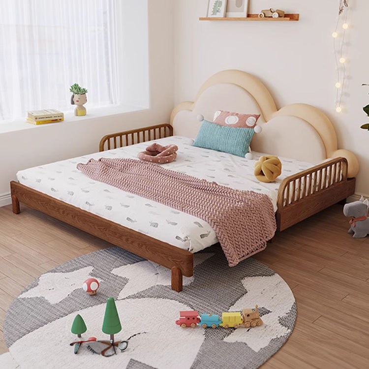 Solid Beech Wood Bed with Leathaire Upholstery – Elegant and Durable Natural Design fjnl-1603