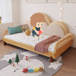 Solid Beech Wood Bed with Leathaire Upholstery – Elegant and Durable Natural Design fjnl-1603