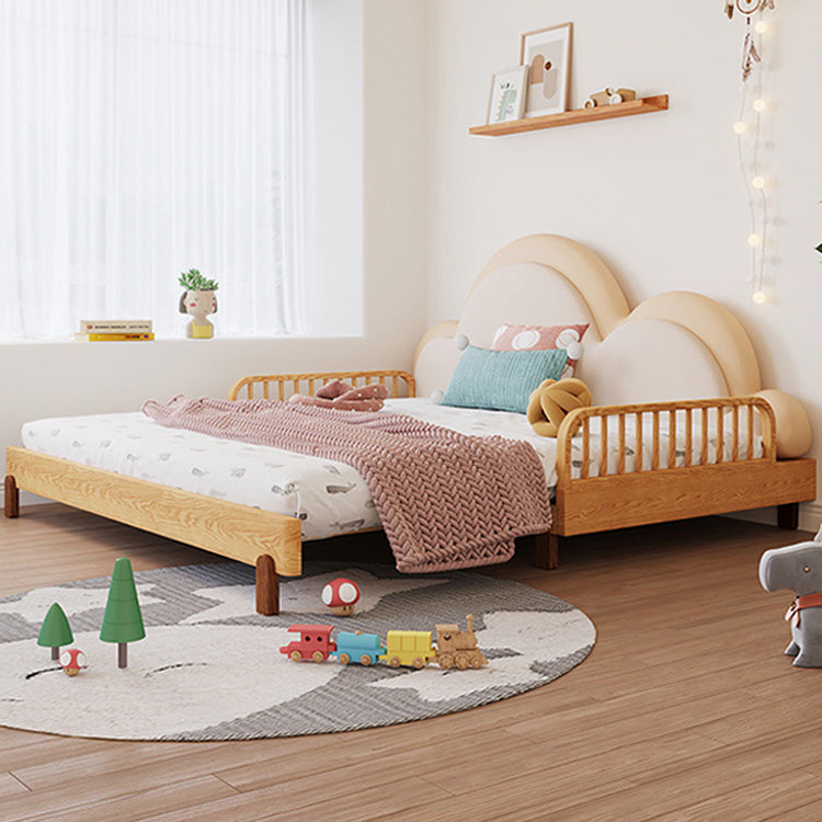 Solid Beech Wood Bed with Leathaire Upholstery – Elegant and Durable Natural Design fjnl-1603