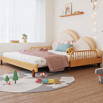 Solid Beech Wood Bed with Leathaire Upholstery – Elegant and Durable Natural Design fjnl-1603