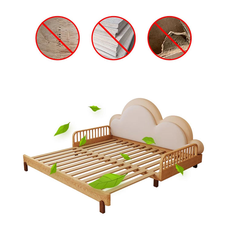 Solid Beech Wood Bed with Leathaire Upholstery – Elegant and Durable Natural Design fjnl-1603