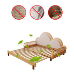 Solid Beech Wood Bed with Leathaire Upholstery – Elegant and Durable Natural Design fjnl-1603