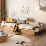 Beige Solid Wood Sofa with Plush Latex and Down Blend in Luxurious Leathaire Finish fjnl-1606