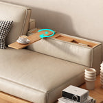 Beige Solid Wood Sofa with Plush Latex and Down Blend in Luxurious Leathaire Finish fjnl-1606