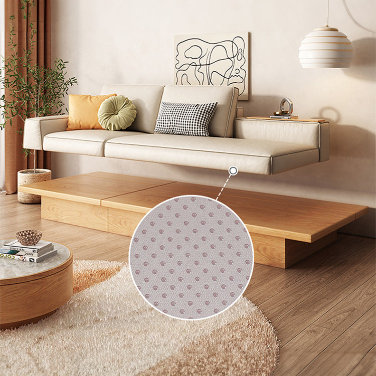 Beige Solid Wood Sofa with Plush Latex and Down Blend in Luxurious Leathaire Finish fjnl-1606