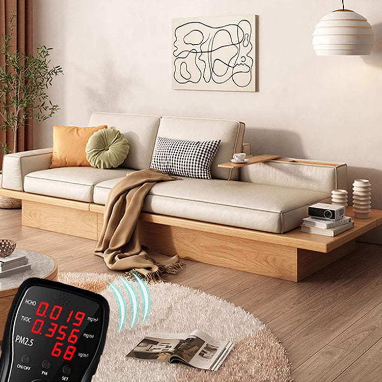 Beige Solid Wood Sofa with Plush Latex and Down Blend in Luxurious Leathaire Finish fjnl-1606