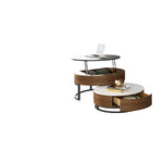 Stylish Round Tea Table - Solid Wood & Ceramic Sintered Stone Design fjnl-2448