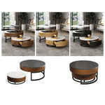 Stylish Round Tea Table - Solid Wood & Ceramic Sintered Stone Design fjnl-2448