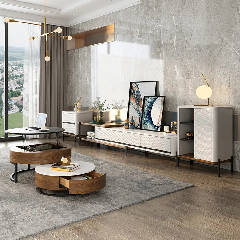 Stylish Round Tea Table - Solid Wood & Ceramic Sintered Stone Design fjnl-2448