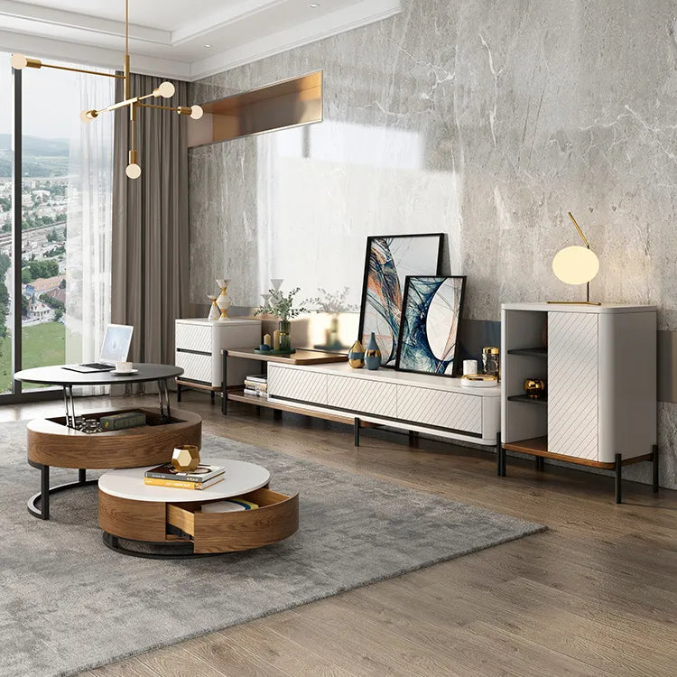 Stylish Round Tea Table - Solid Wood & Ceramic Sintered Stone Design fjnl-2448