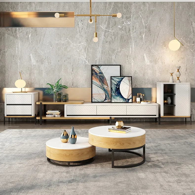 Stylish Round Tea Table - Solid Wood & Ceramic Sintered Stone Design fjnl-2448