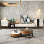 Stylish Round Tea Table - Solid Wood & Ceramic Sintered Stone Design fjnl-2448