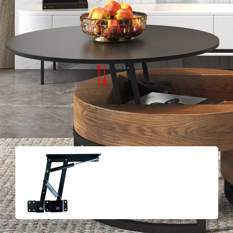 Stylish Round Tea Table - Solid Wood & Ceramic Sintered Stone Design fjnl-2448