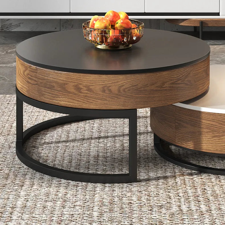Stylish Round Tea Table - Solid Wood & Ceramic Sintered Stone Design fjnl-2448