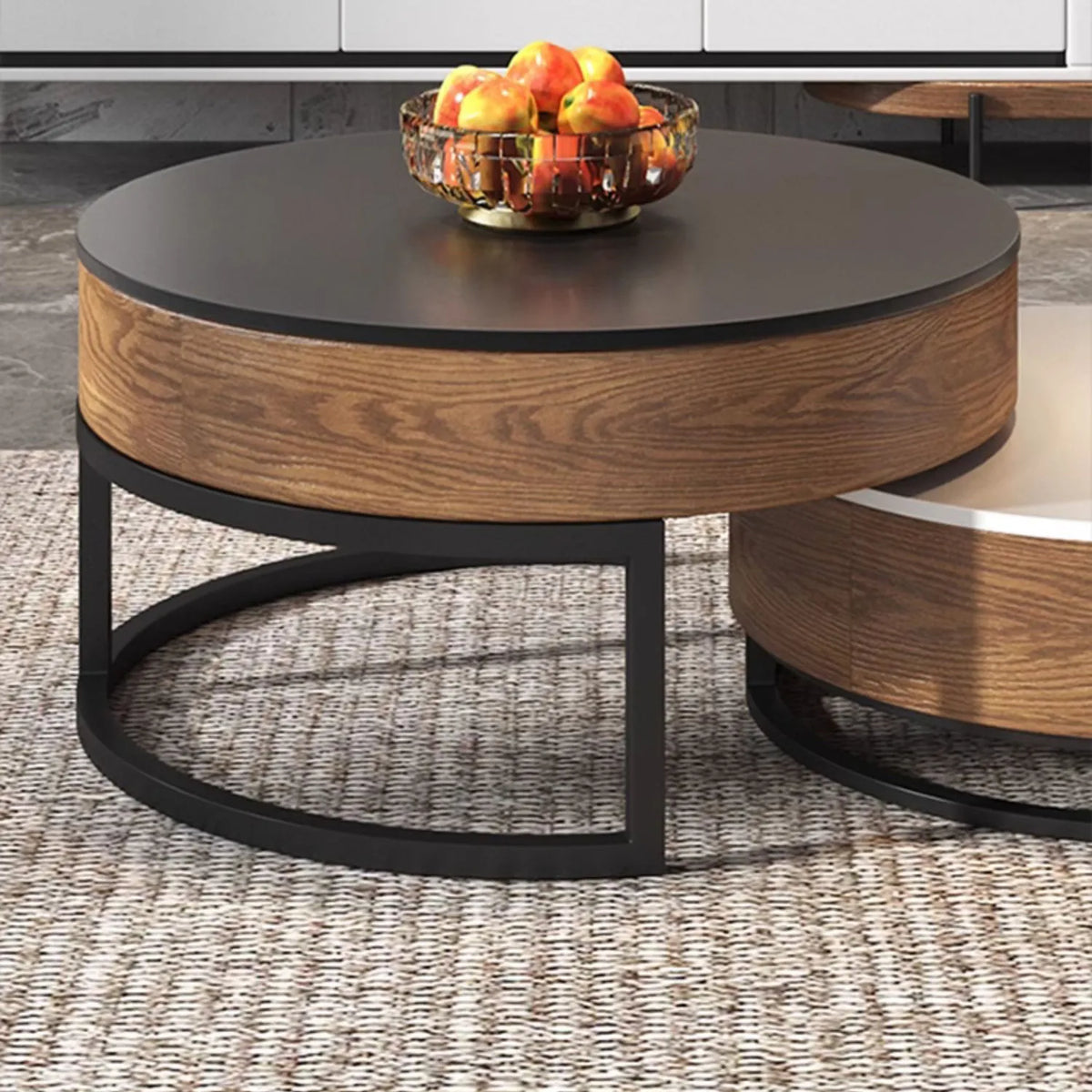Stylish Round Tea Table - Solid Wood & Ceramic Sintered Stone Design fjnl-2448
