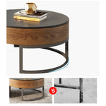 Stylish Round Tea Table - Solid Wood & Ceramic Sintered Stone Design fjnl-2448