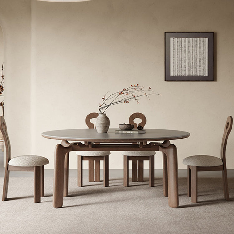 Modern Ash Wood Table with Elegant Sintered Stone Top fjx-2661