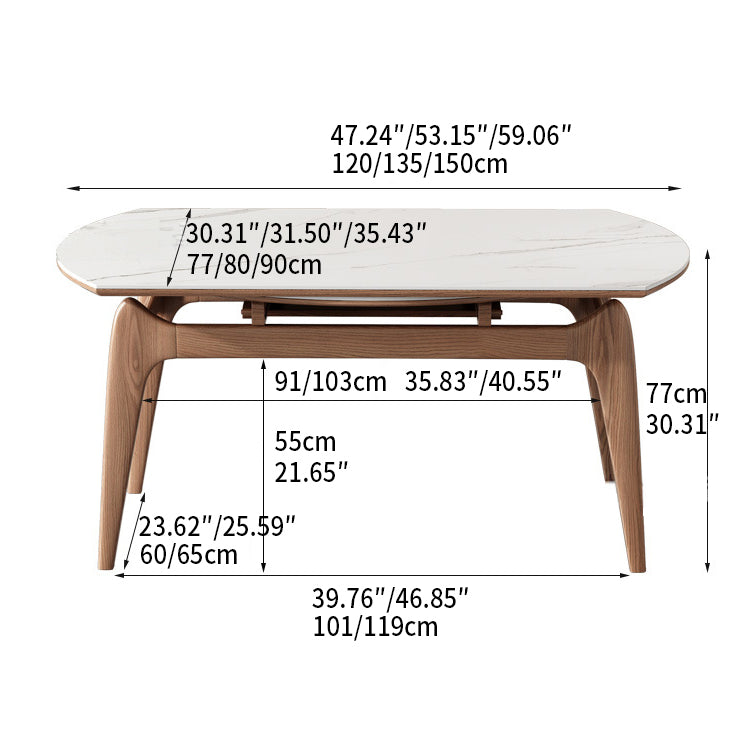 Modern Ash & Oak Wood Dining Table with Sintered Stone Top fjx-2667