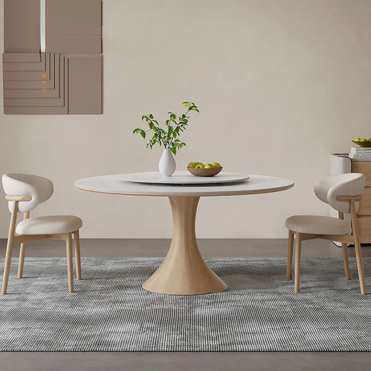 Elegant Ash Wood and Ceramic Sintered Stone Dining Table - Modern Design Furniture fjx-2671