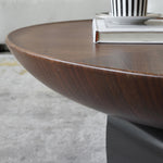 Modern Walnut Wood & Tempered Glass Tea Table - Solid Wood and Stainless Steel Design fjx-2694