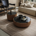 Elegant Solid Wood Round Marble Tea Table - Modern Design, Perfect Living Room Centerpiece fkb-4382