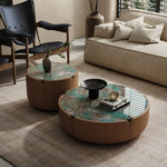 Elegant Solid Wood Round Marble Tea Table - Modern Design, Perfect Living Room Centerpiece fkb-4382
