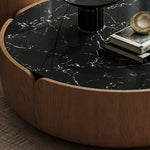 Elegant Solid Wood Round Marble Tea Table - Modern Design, Perfect Living Room Centerpiece fkb-4382