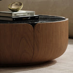 Elegant Solid Wood Round Marble Tea Table - Modern Design, Perfect Living Room Centerpiece fkb-4382