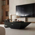 Modern Geometric Tea Table with Solid Wood and Tempered Glass Accents fkb-4387