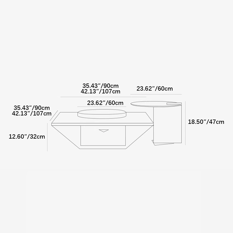 Modern Geometric Tea Table with Solid Wood and Tempered Glass Accents fkb-4387