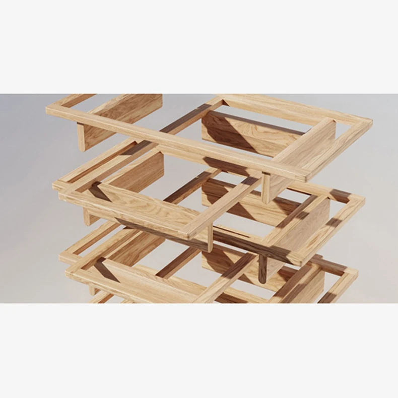 Modern Geometric Tea Table with Solid Wood and Tempered Glass Accents fkb-4387