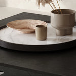 Modern Geometric Tea Table with Solid Wood and Tempered Glass Accents fkb-4387