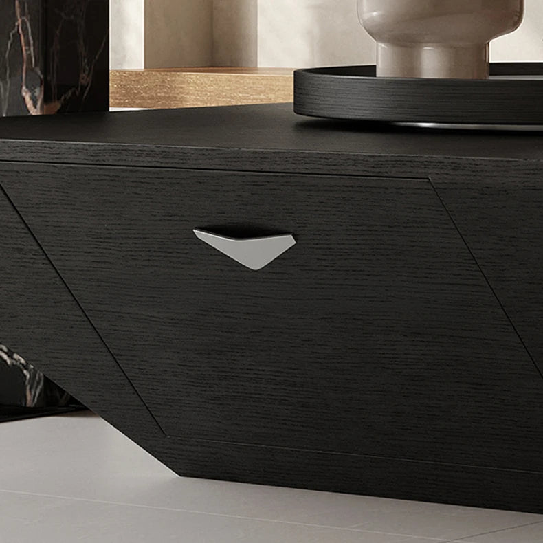 Modern Geometric Tea Table with Solid Wood and Tempered Glass Accents fkb-4387