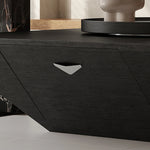 Modern Geometric Tea Table with Solid Wood and Tempered Glass Accents fkb-4387