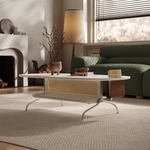 Sleek Multi-Layer Board Tea Table with Stainless Rattan Design and Synthetic Leather Accents fkb-4393