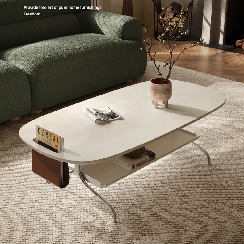 Sleek Multi-Layer Board Tea Table with Stainless Rattan Design and Synthetic Leather Accents fkb-4393