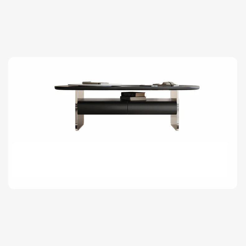 Sleek Multi-Layer Board Tea Table with Stainless Rattan Design and Synthetic Leather Accents fkb-4393