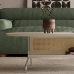 Sleek Multi-Layer Board Tea Table with Stainless Rattan Design and Synthetic Leather Accents fkb-4393