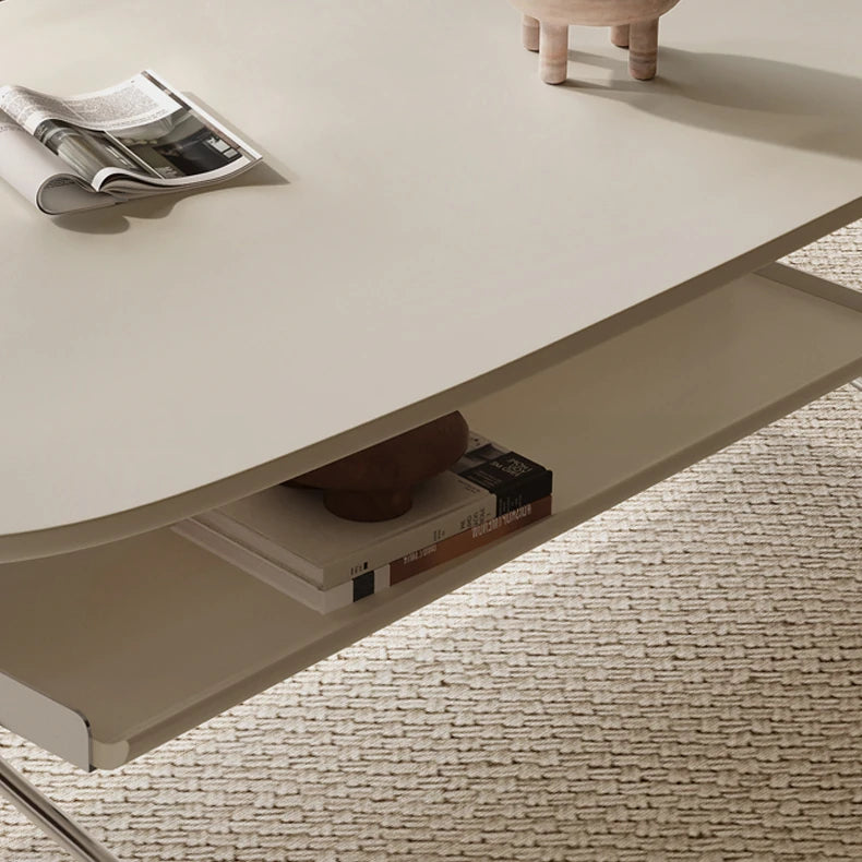 Sleek Multi-Layer Board Tea Table with Stainless Rattan Design and Synthetic Leather Accents fkb-4393