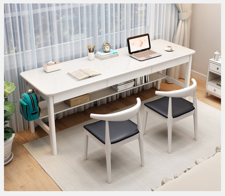 Stylish Brown Natural Wood Table with White Rubber Wood Particle Board fl-247